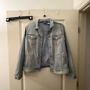 Chico's Blue Jean Jacket with Lace Back Light Wash